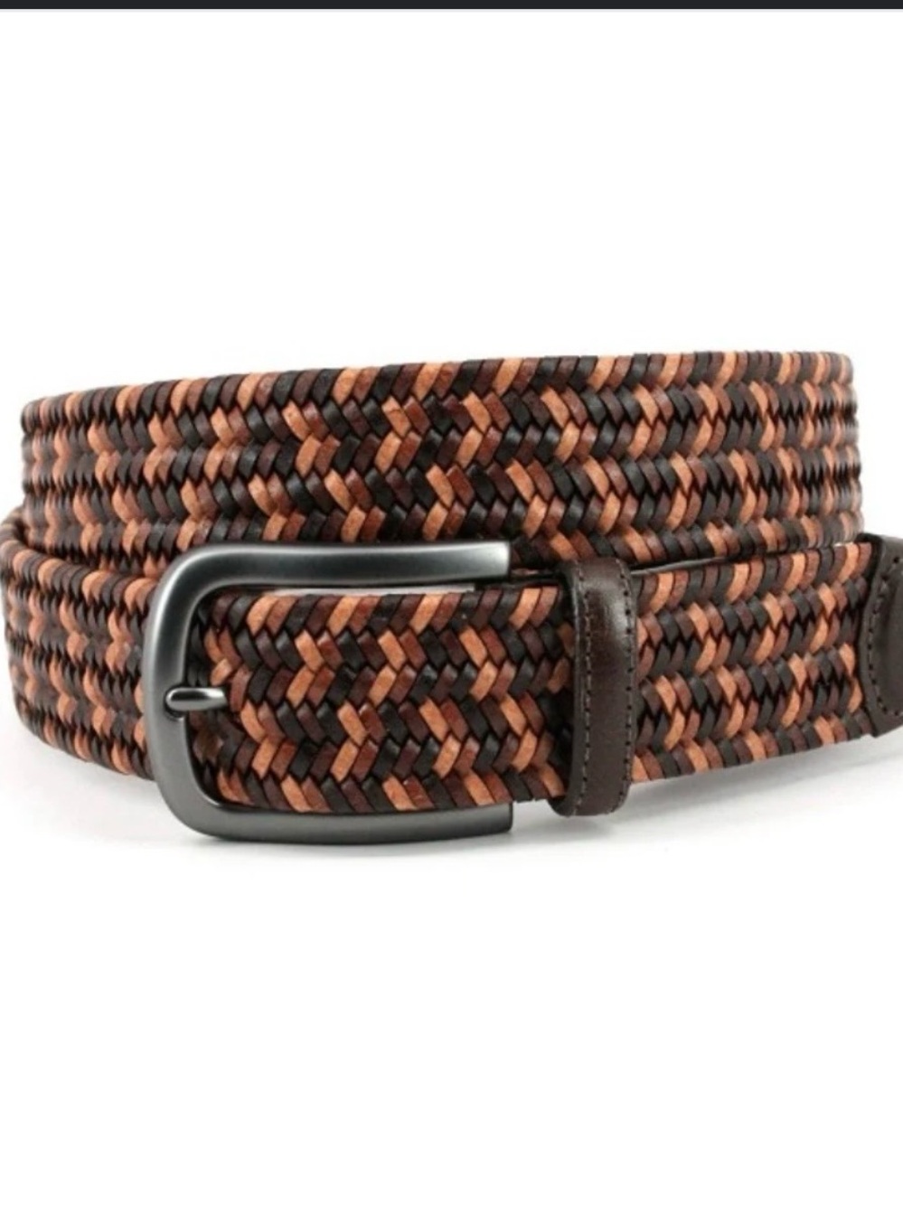 Torino Italian Mimi Strand Woven Stretch Leather Belt- Brown Multi 32